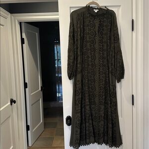 Olive Green Embroidered Maxi Dress By Sundance